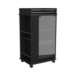 TuHome - Baltimore Bar Cart with Casters, Glass Door, 2-Side Shelf, Living Room or Bar Room - Black