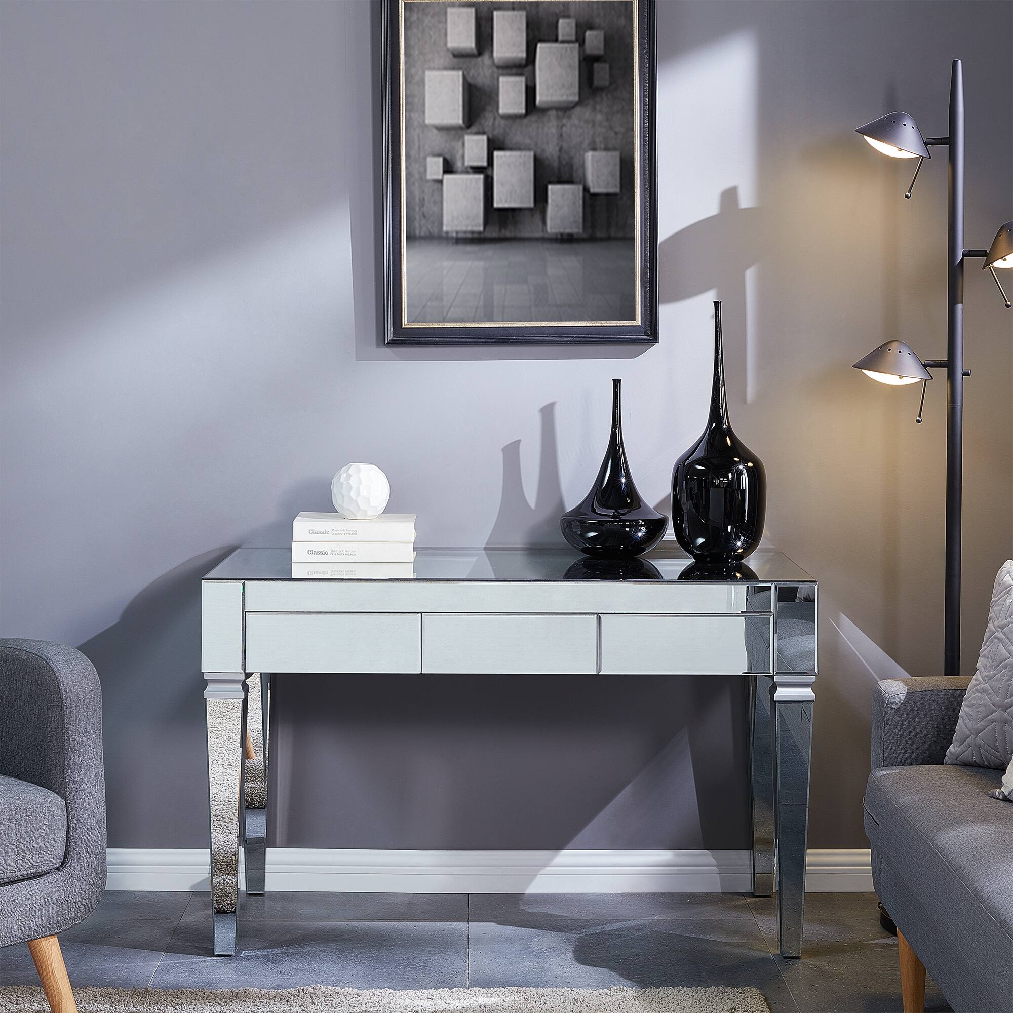 Alt View 2. TinyHomie - Darien Mirrored Desk - Glam - Silver - Silver.