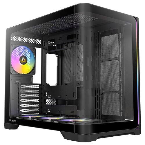 Left. Antec - C5 Curve ARGB, 4 x 120mm ARGB PWM Fans Included, Curved Tempered Glass Front & Side Panels, Mid-Tower ATX PC Case - Black.