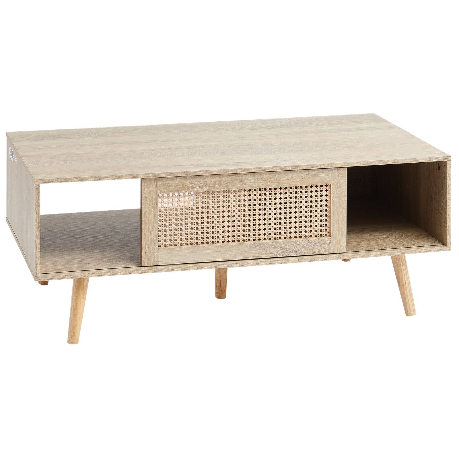 Alt View 5. VEVOR - Rattan Coffee Table,Mid Century Modern Coffee Table, Rectangle Wood Coffee Table,42 Inch Two Layers Storage Coffee Table - Wood.