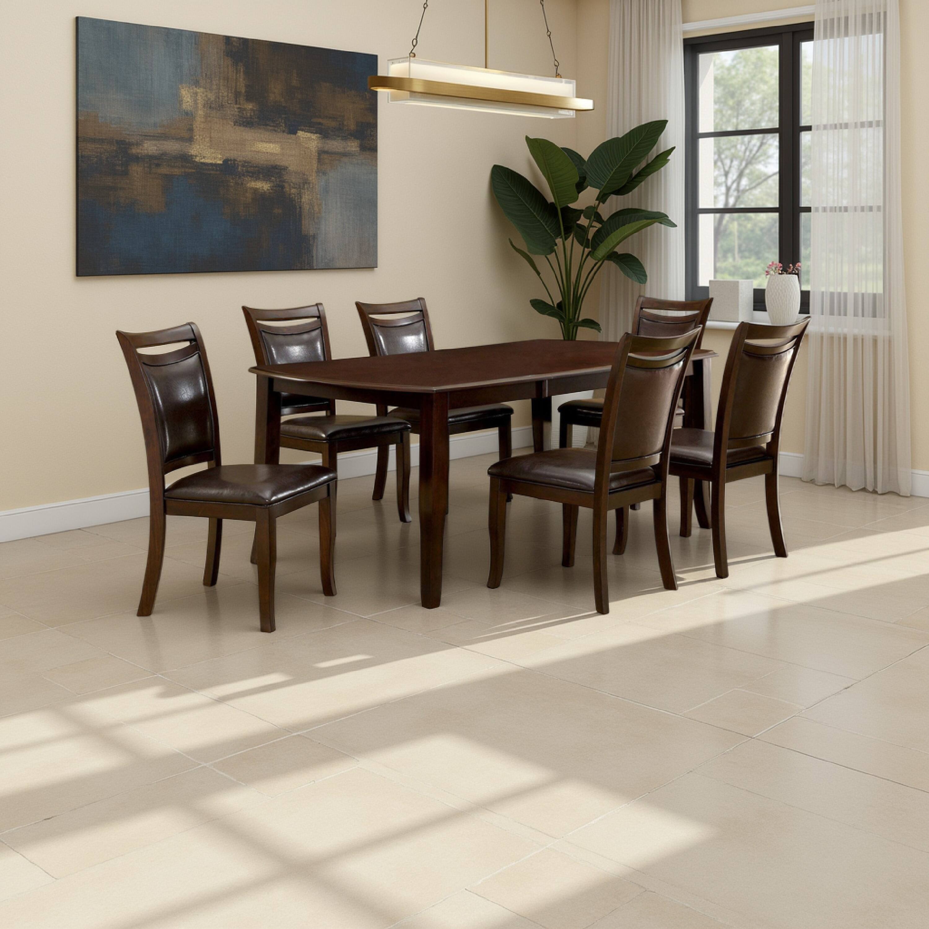 Alt View 5. Manhattan Lane - Woody 7pc Dining Table Set, 18-Inch Leaf, Espresso Faux Leather Chairs - Dark Cherry Brown, Espresso Brown.