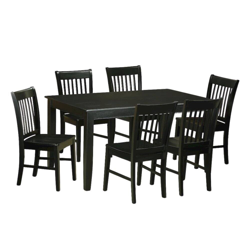 Alt View 2. FurniFact - Solid Wood Black Kitchen Table and Chairs, 7 Piece Dining Set for 6 - Black.