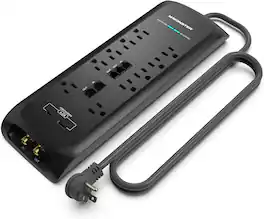 Monster - Heavy Duty Surge Protector Power Strip 6 ft Cord with 8 120V-Outlet Extension, 2 Ethernet Switch Ports, 4050J Rating - Black