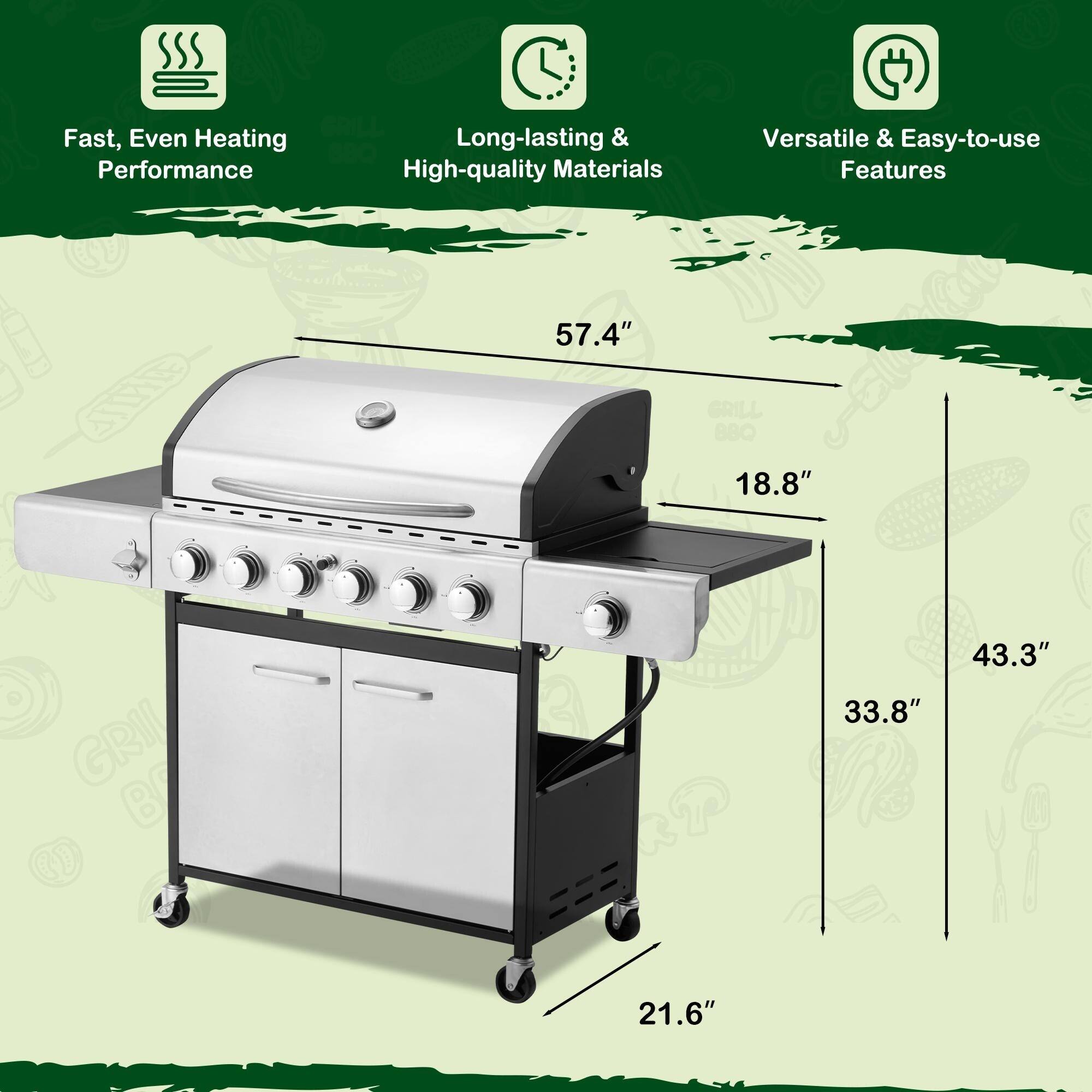 Fast, Even Heating Performance  
Long-lasting & High-quality Materials  
Versatile & Easy-to-use Features  

Dimensions:  
- 57.4"  
- 18.8"  
- 43.3"  
- 33.8"  
- 21.6"