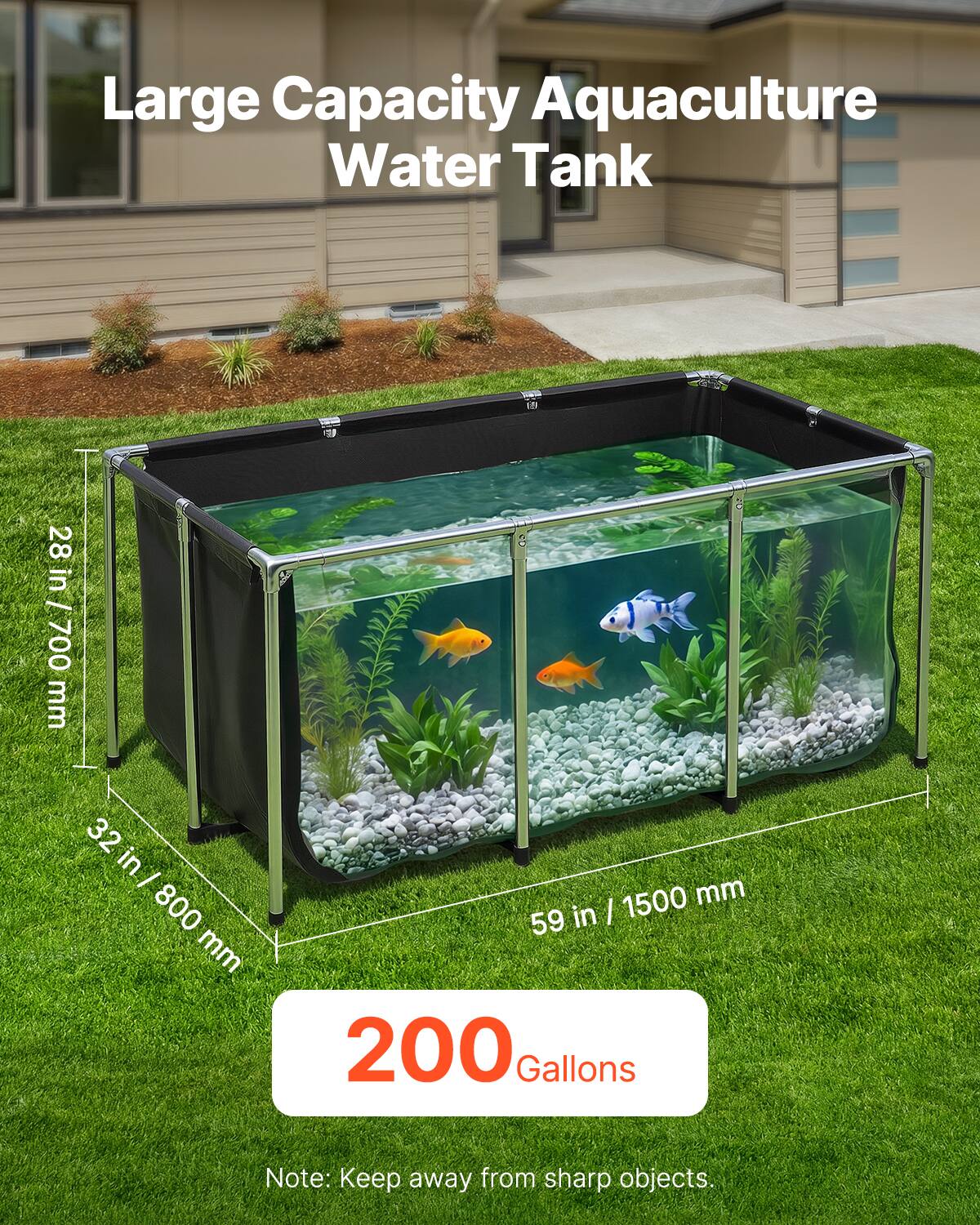 Large Capacity Aquaculture Water Tank

28 in / 700 mm
32 in / 800 mm
59 in / 1500 mm

200 Gallons

Note: Keep away from sharp objects.