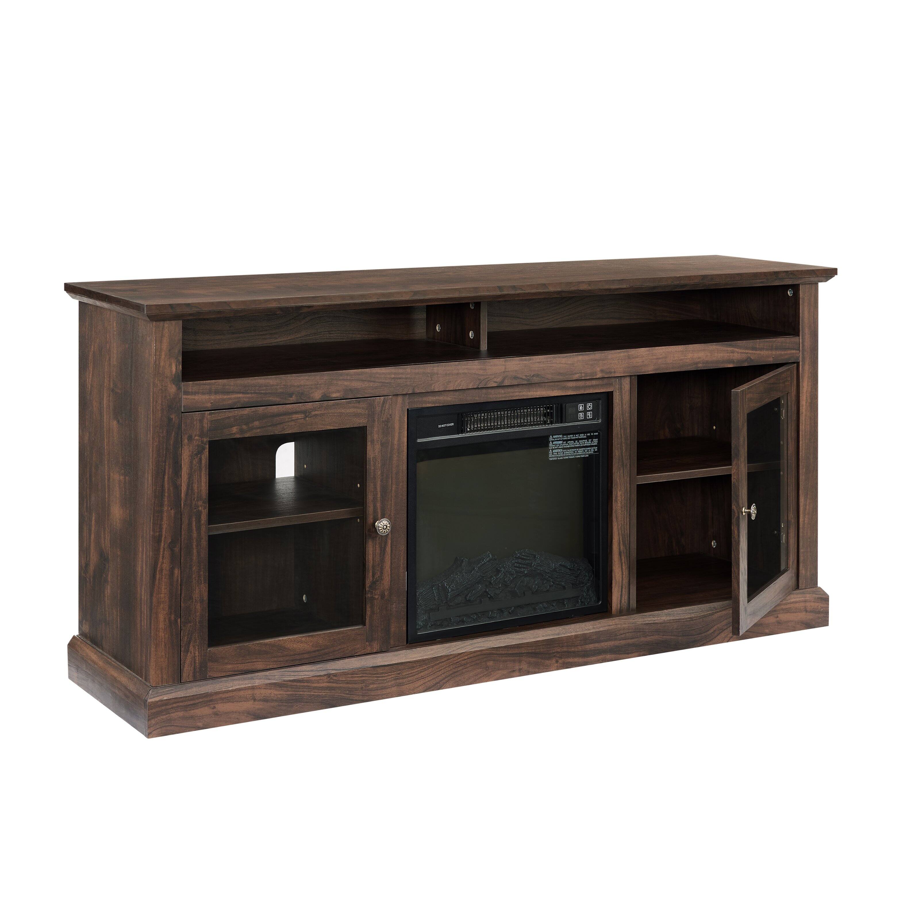 Left. Whisen - Modern TV Stand with 18" Electric Fireplace for TVs up to 65", 60" Wide Entertainment Console - Brown.