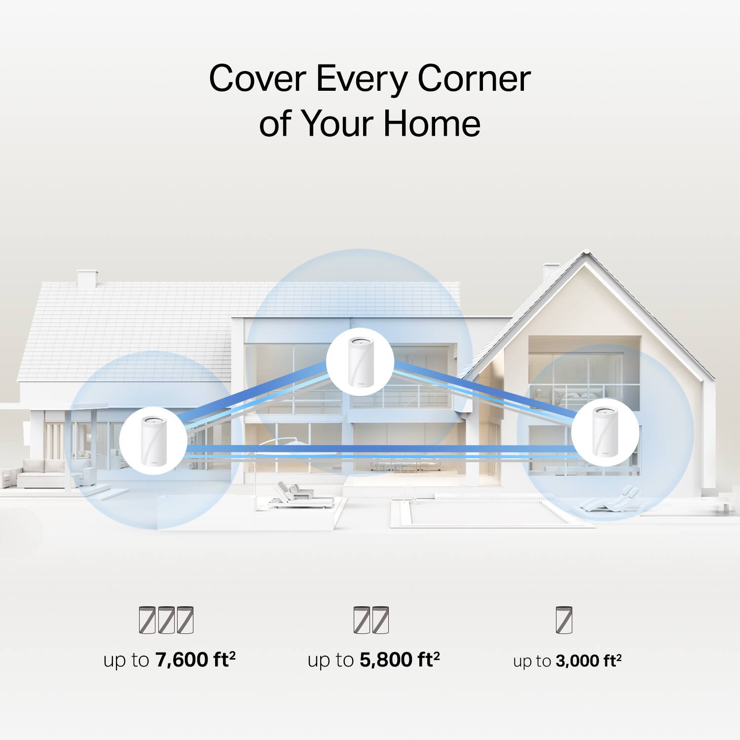 Cover Every Corner of Your Home

- up to 7,600 ft²
- up to 5,800 ft²
- up to 3,000 ft²