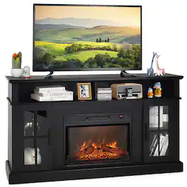 Costway - 58" Fireplace TV Stand W/ 1400W Electric Fireplace for TVs up to 65 Inches - Black