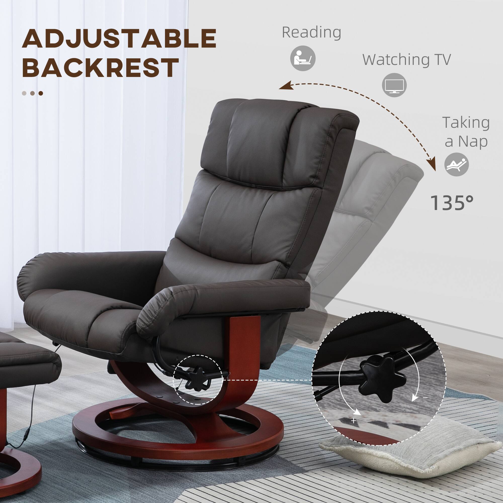 ADJUSTABLE BACKREST

Reading
Watching TV
Taking a Nap

135°