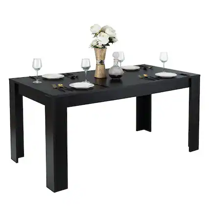 Front. Costway - Costway 63"Dining Table Rectangular Modern Kitchen Table For 6 People Home Furniture - Black.