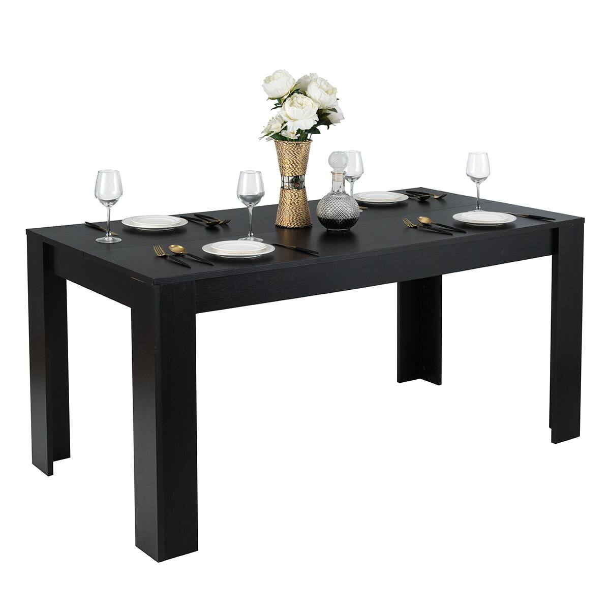 Front. Costway - Costway 63"Dining Table Rectangular Modern Kitchen Table For 6 People Home Furniture - Black.