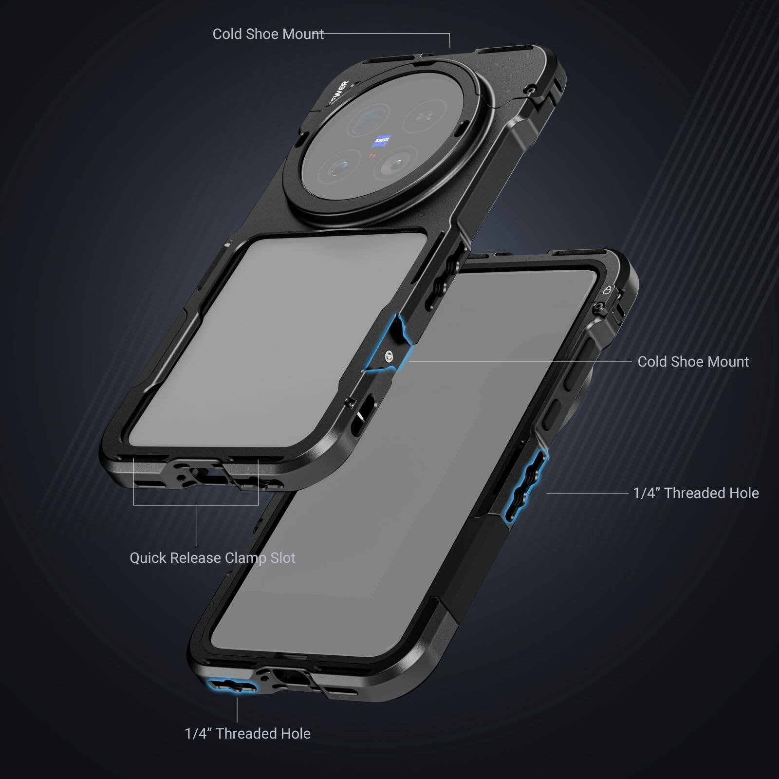 Cold Shoe Mount  
Cold Shoe Mount  
1/4" Threaded Hole  
Quick Release Clamp Slot  
1/4" Threaded Hole