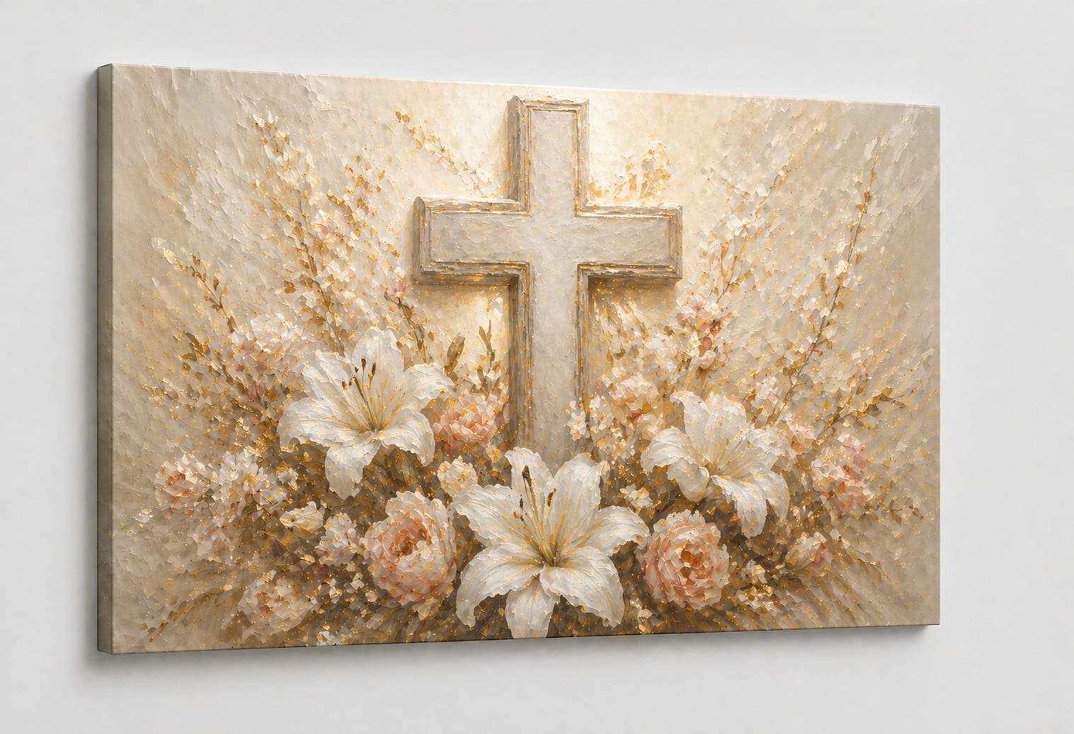 FC Design - Large Canvas 24x36" Frameless Blooming Grace Cross Art Painting Home Wall Décor - MultiColor