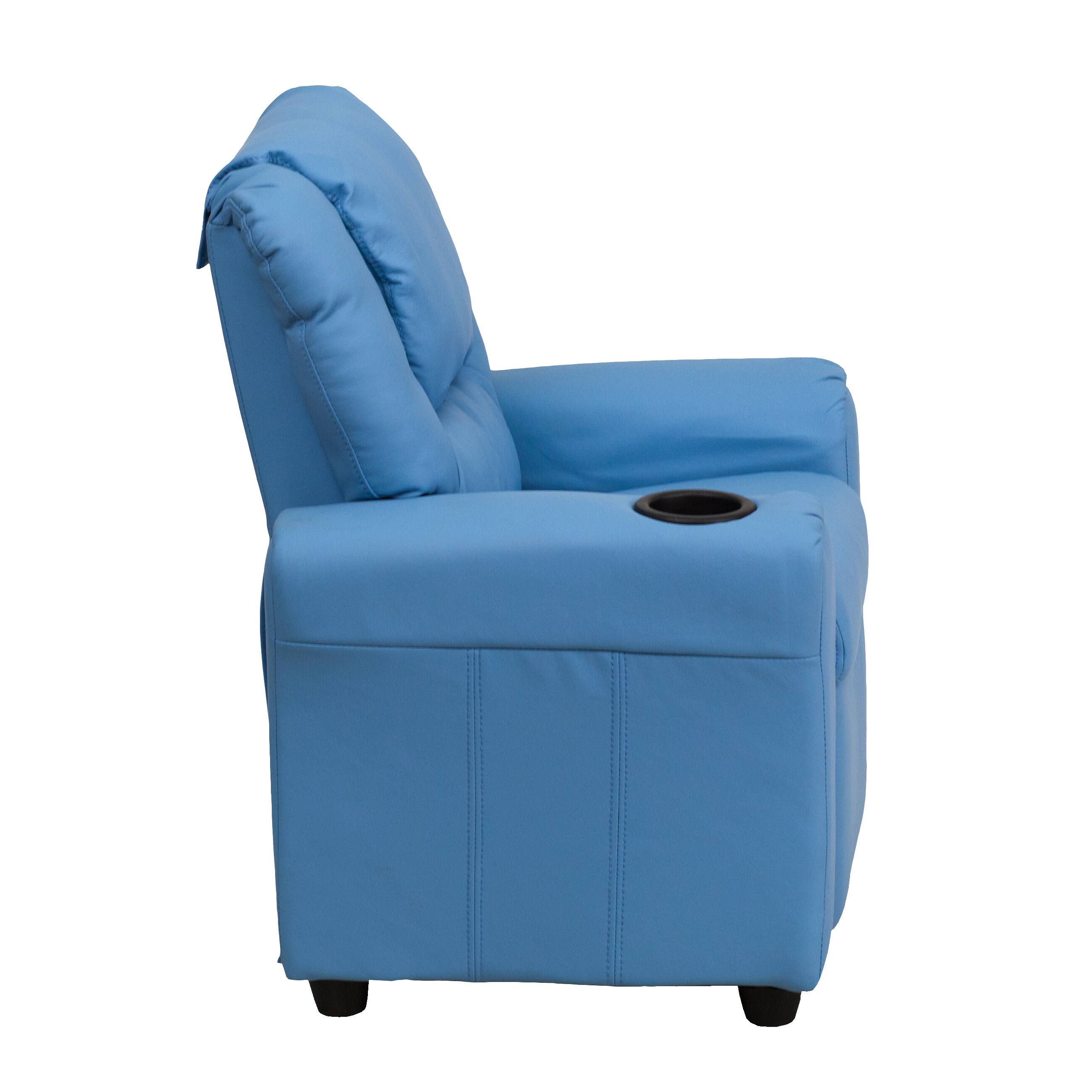 Alt View 5. Emma + Oliver - Contemporary Kids Recliner with Cup Holder and Headrest - Light Blue Vinyl.