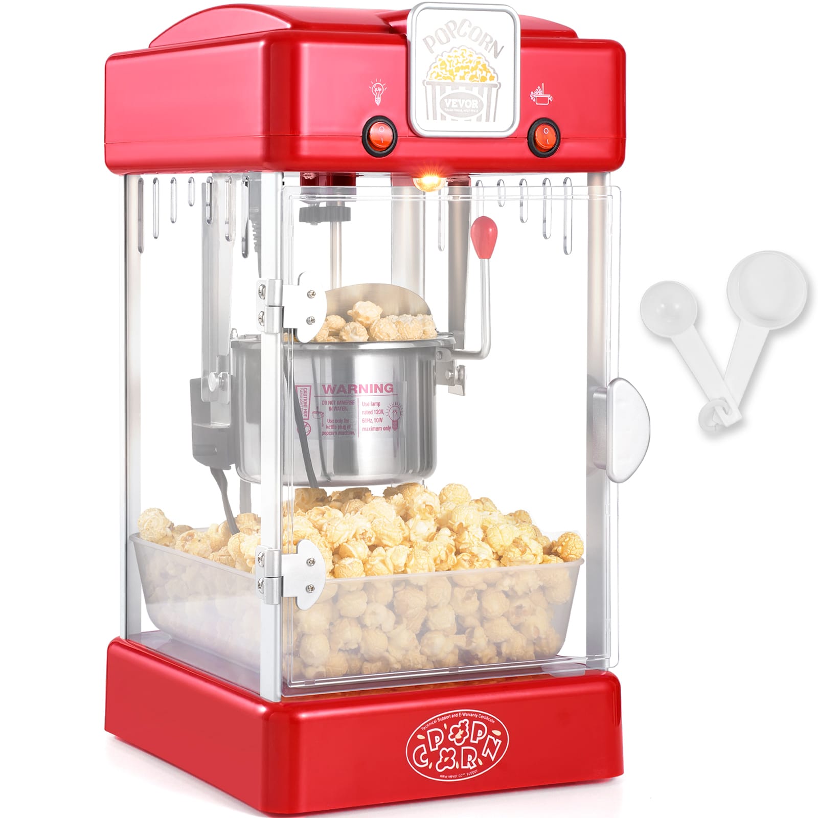 VEVOR - Popcorn Maker, 300W Popcorn Popper Machine, 2.5 Oz Kettle Makes 4 QT per Batch, Tabletop Popcorn Maker with PP Door - Red