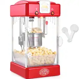 VEVOR - Popcorn Maker, 300W Popcorn Popper Machine, 2.5 Oz Kettle Makes 4 QT per Batch, Tabletop Popcorn Maker with PP Door - Red