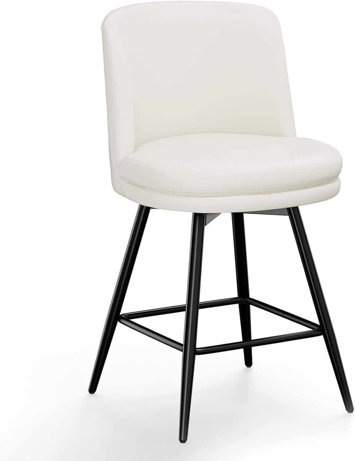 Winado - 26" H Swivel Barstools PU Faux Leather Upholstered Counter Height Bar Stool Chair with Back, Round Seat, Metal Legs - White-Set of 1