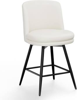 Winado - 26" H Swivel Barstools PU Faux Leather Upholstered Counter Height Bar Stool Chair with Back, Round Seat, Metal Legs - White-Set of 1