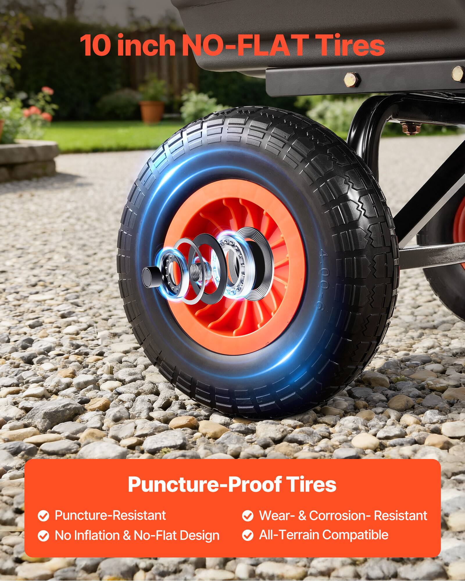 10 inch NO-FLAT Tires

Puncture-Proof Tires
- Puncture-Resistant
- No Inflation & No-Flat Design
- Wear- & Corrosion- Resistant
- All-Terrain Compatible