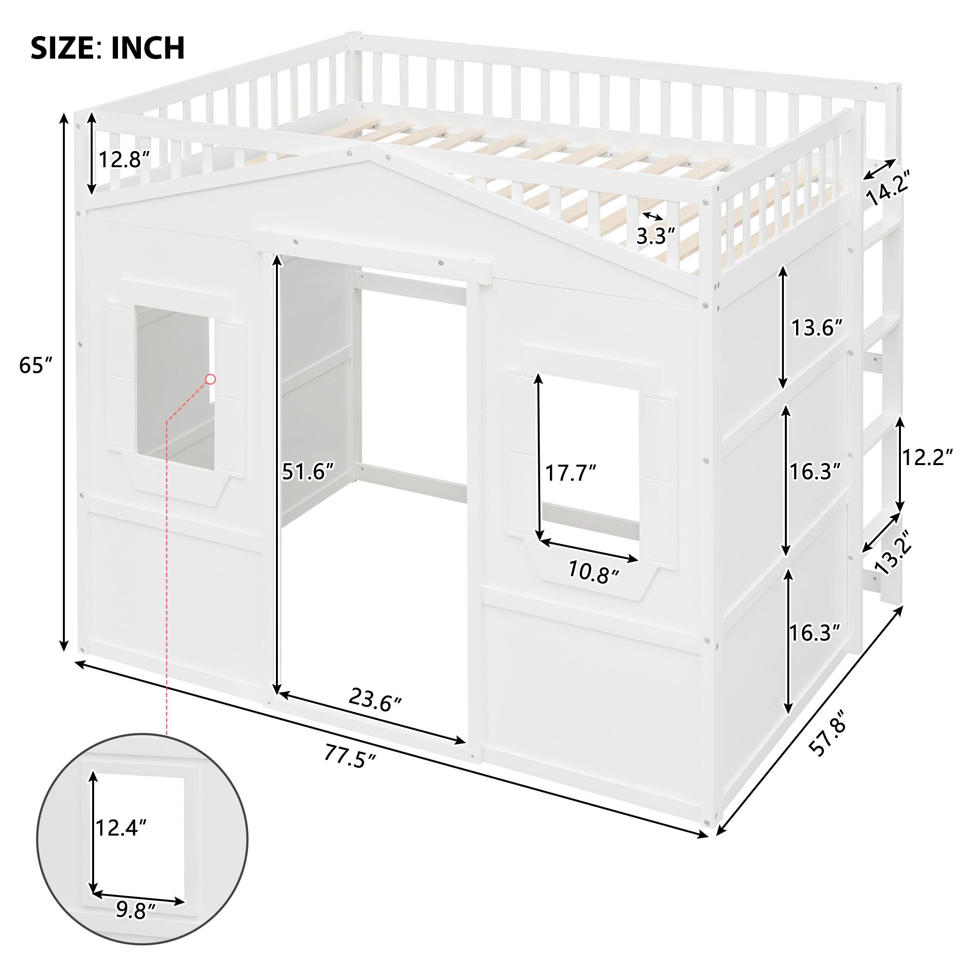 SIZE: INCH

- 12.8"
- 3.3"
- 14.2"
- 13.6"
- 65"
- 51.6"
- 17.7"
- 16.3"
- 12.2"
- 10.8"
- 13.2"
- 16.3"
- 23.6"
- 77.5"
- 57.8"
- 12.4"
- 9.8"
