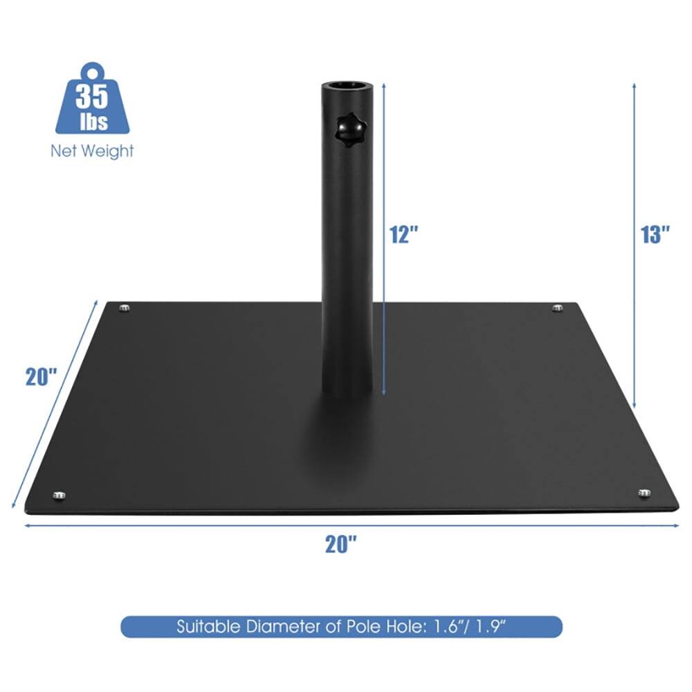 35 lbs Net Weight  
12" x 13" x 20"  
Suitable Diameter of Pole Hole: 1.6" / 1.9"