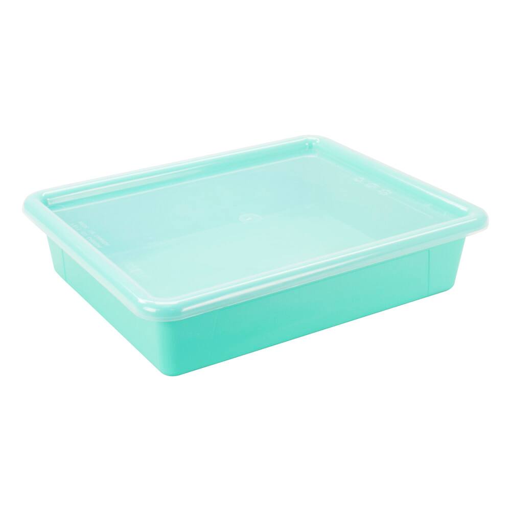 Front. Storex - Storex Flat Storage Tray with Lid, Teal.