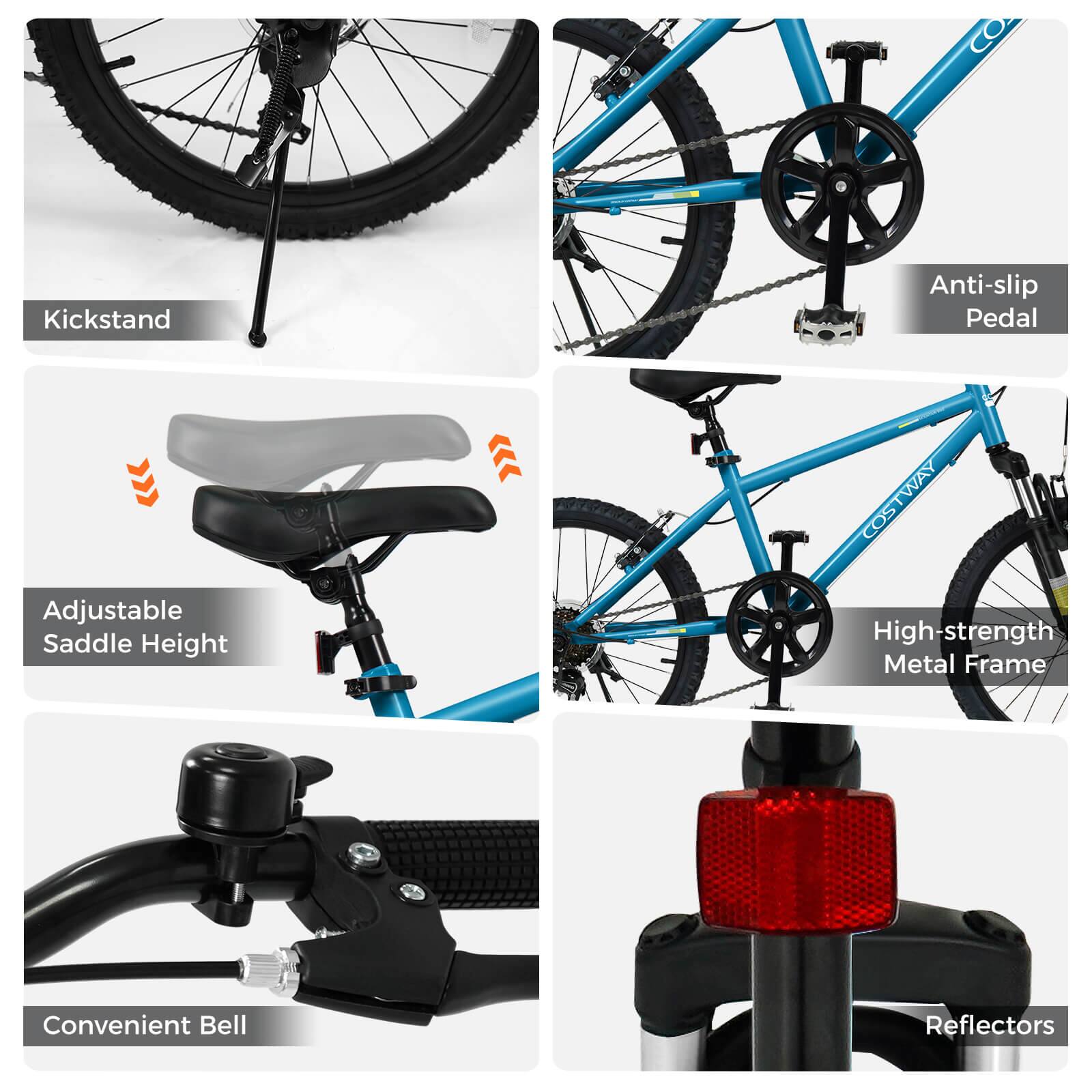 - Kickstand
- Anti-slip Pedal
- Adjustable Saddle Height
- High-strength Metal Frame
- Convenient Bell
- Reflectors