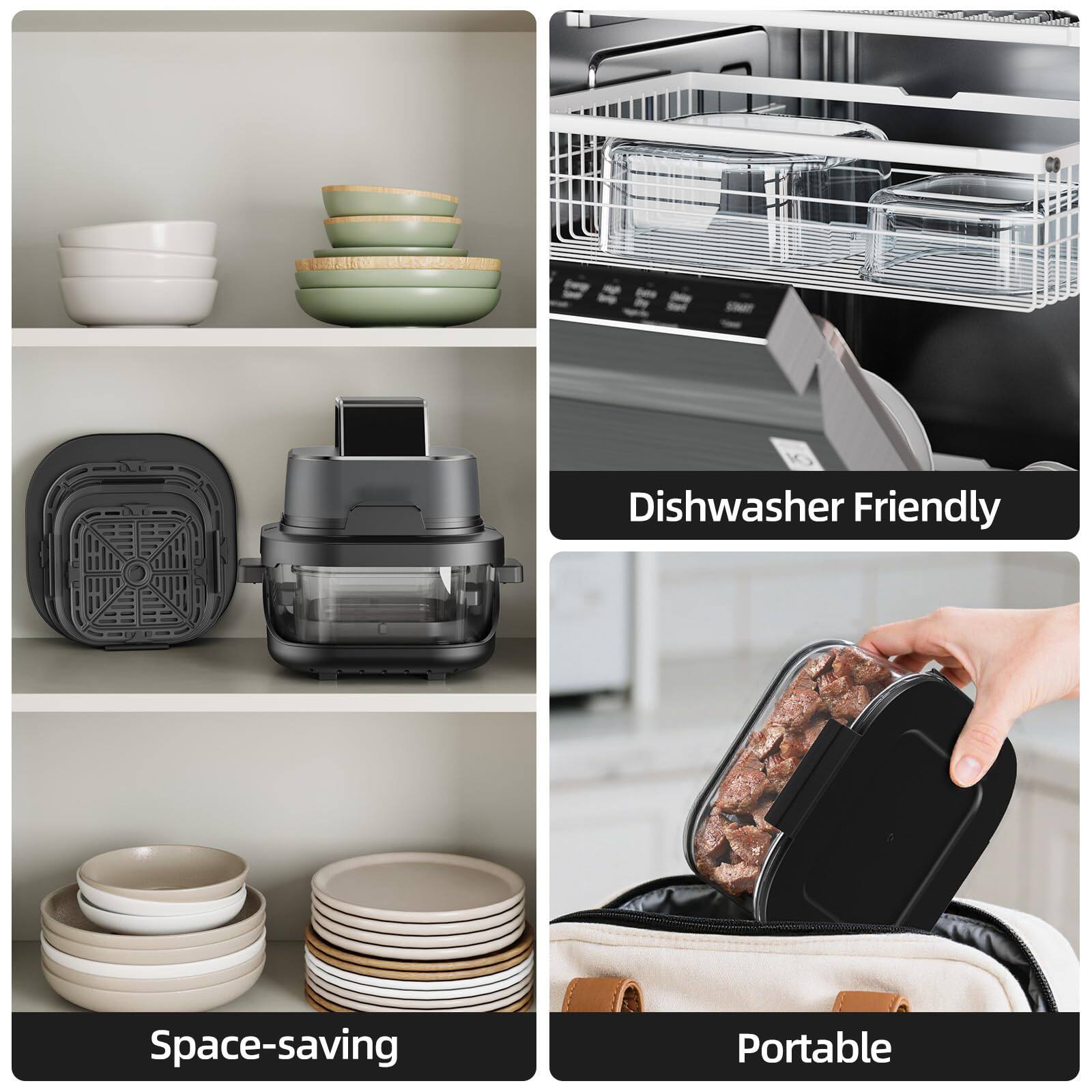 - Dishwasher Friendly
- Space-saving
- Portable