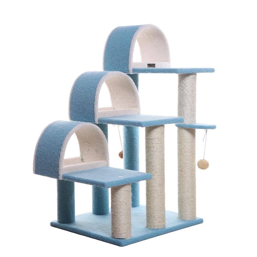 Front. Armarkat - 38 High Ivory Real Wood Cat Step Stairs Ramp Cat Sratcher For Pets Cats - Blue.