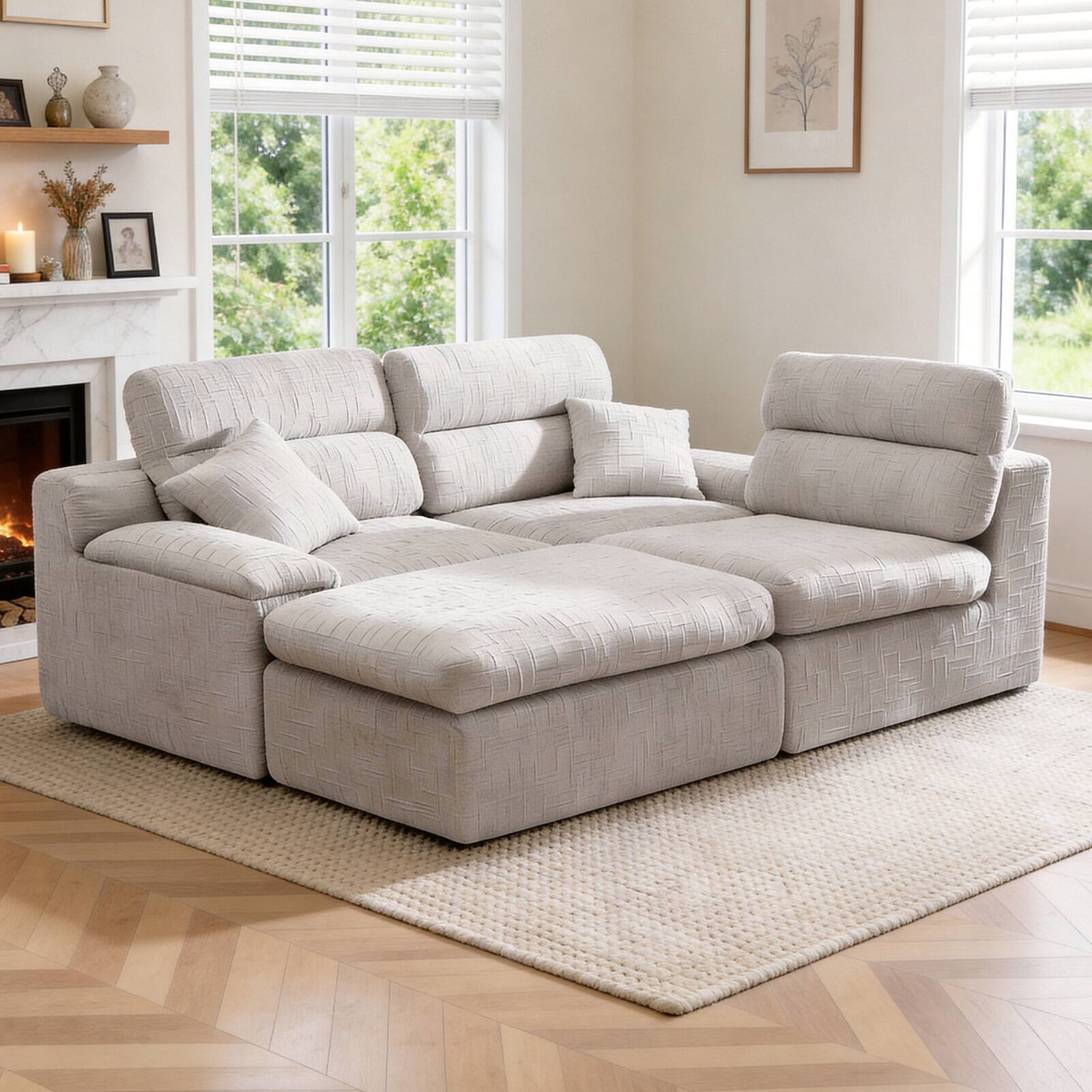 Left. Anysun - L-Shape Chenille Corner Chaise Sofa with High Backrest - Compressed Sponge, No Assembly for Living Room & Apartment - Light Grey.