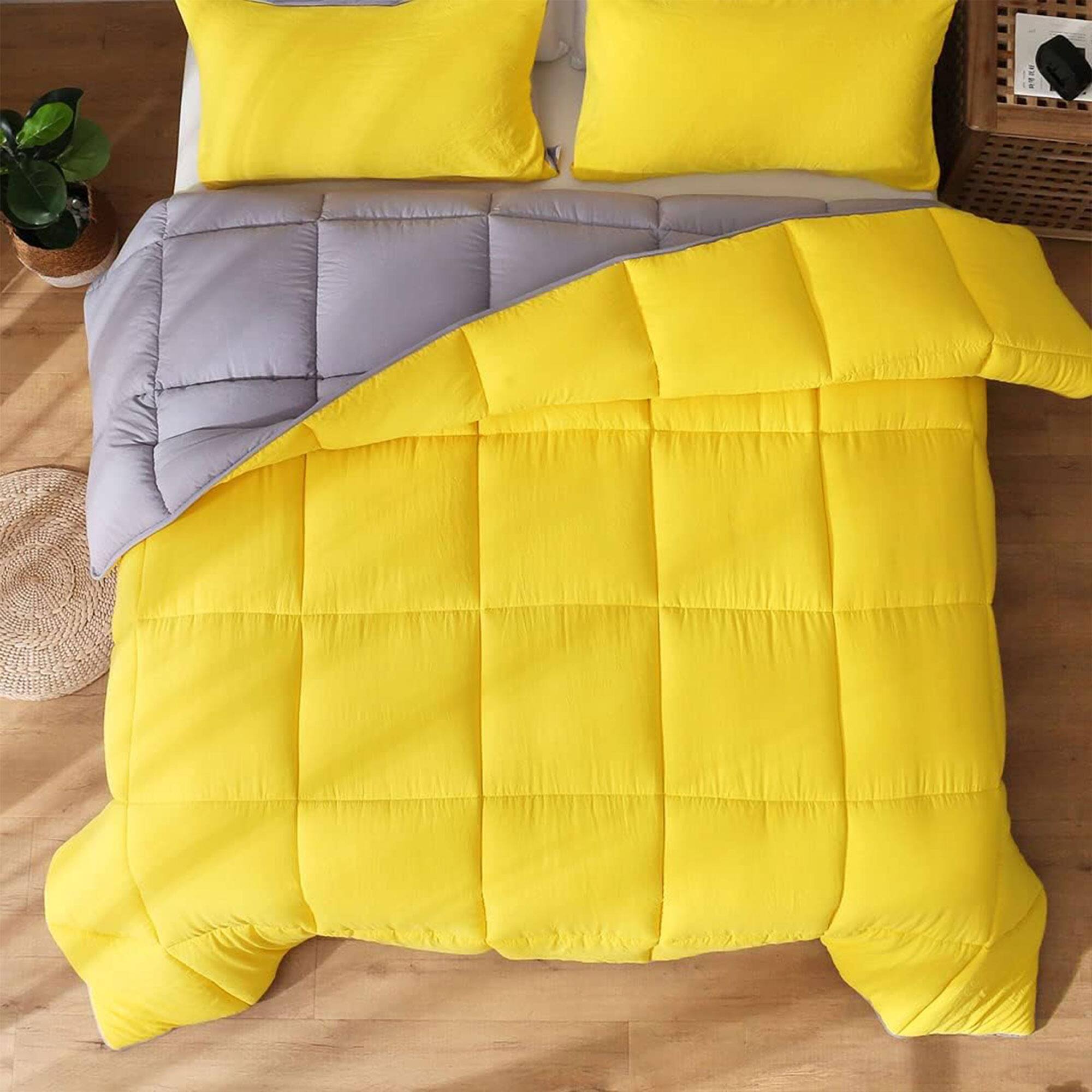 Alt View 5. APSMILE - APSMILE Reversible King Ultra Soft Fluffy Microfiber Bed Comforter, Yellow/Gray - Chrome Yellow/Gray.