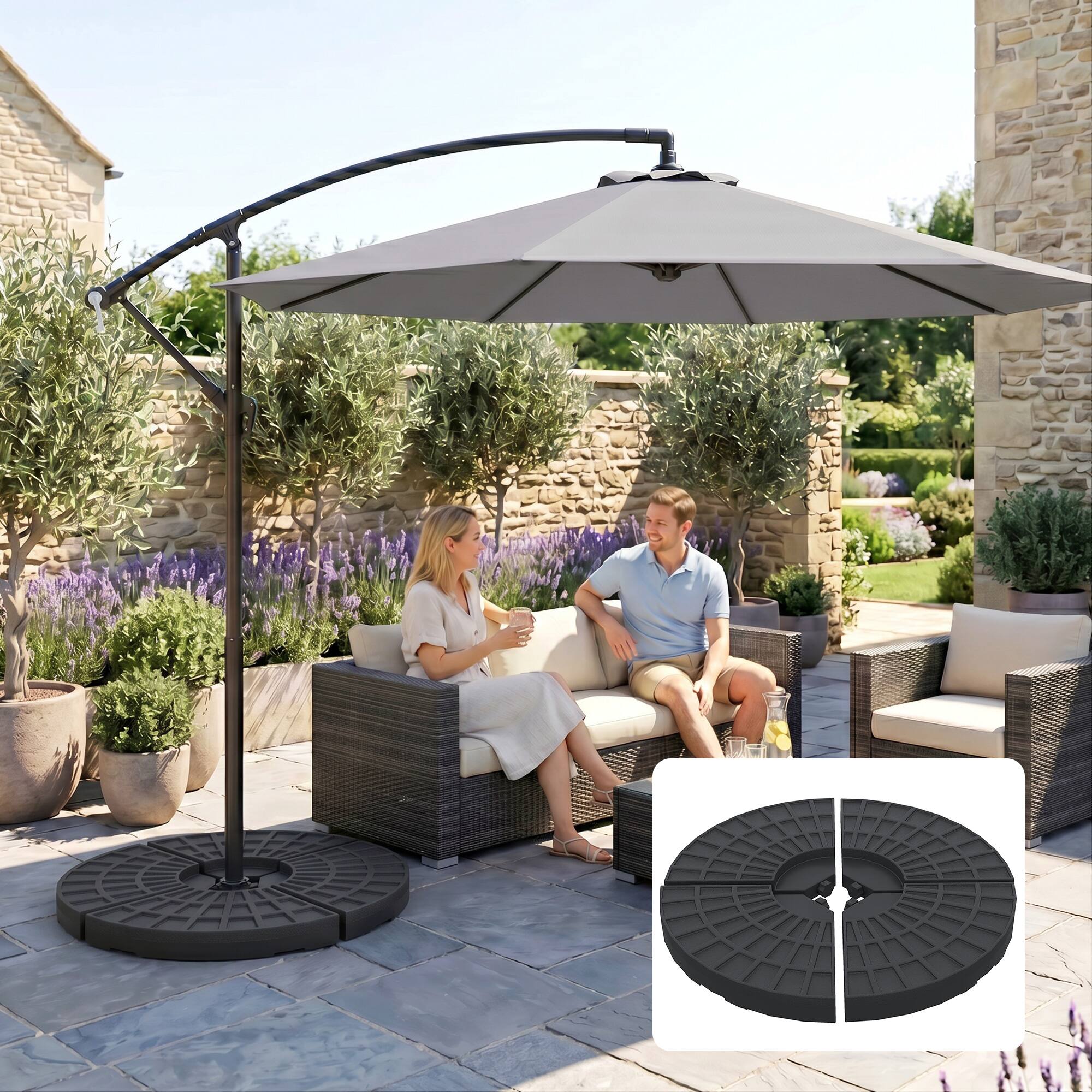 Alt View 7. Outsunny - Large 4 Piece Round Fillable Weighted Offset Market Patio Umbrella - Black.
