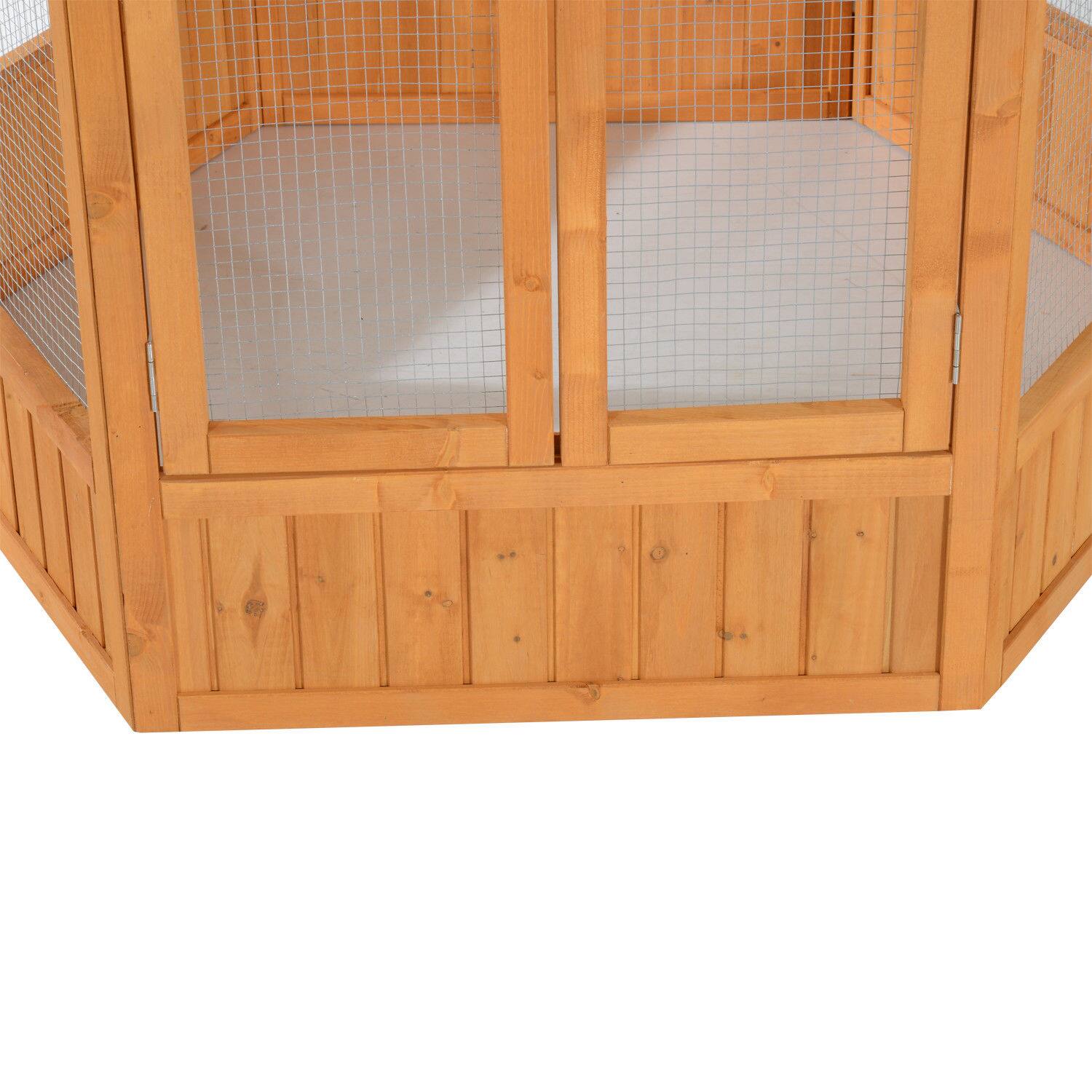 Alt View 5. Pawhut - 69" Large Wooden Hexagonal Outdoor Aviary Flight Bird Cage With Covered Roof.