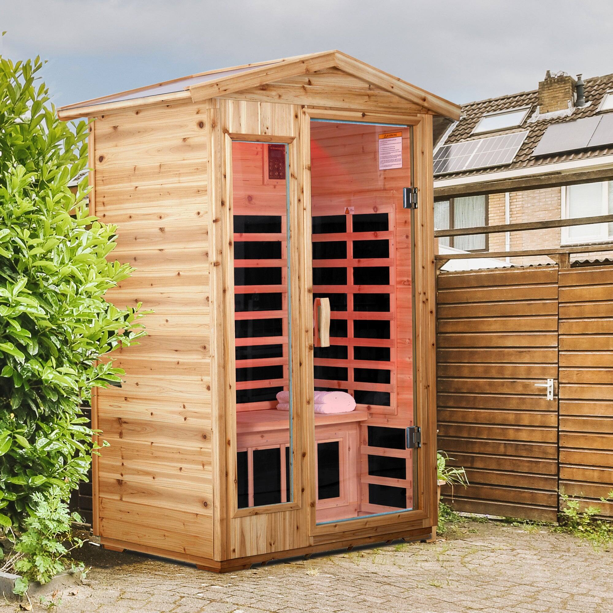 Alt View 1. Boyel Living - Two Person Outdoor Infrared Sauna Room with LCD Control and Bluetooth Audio - Natural.