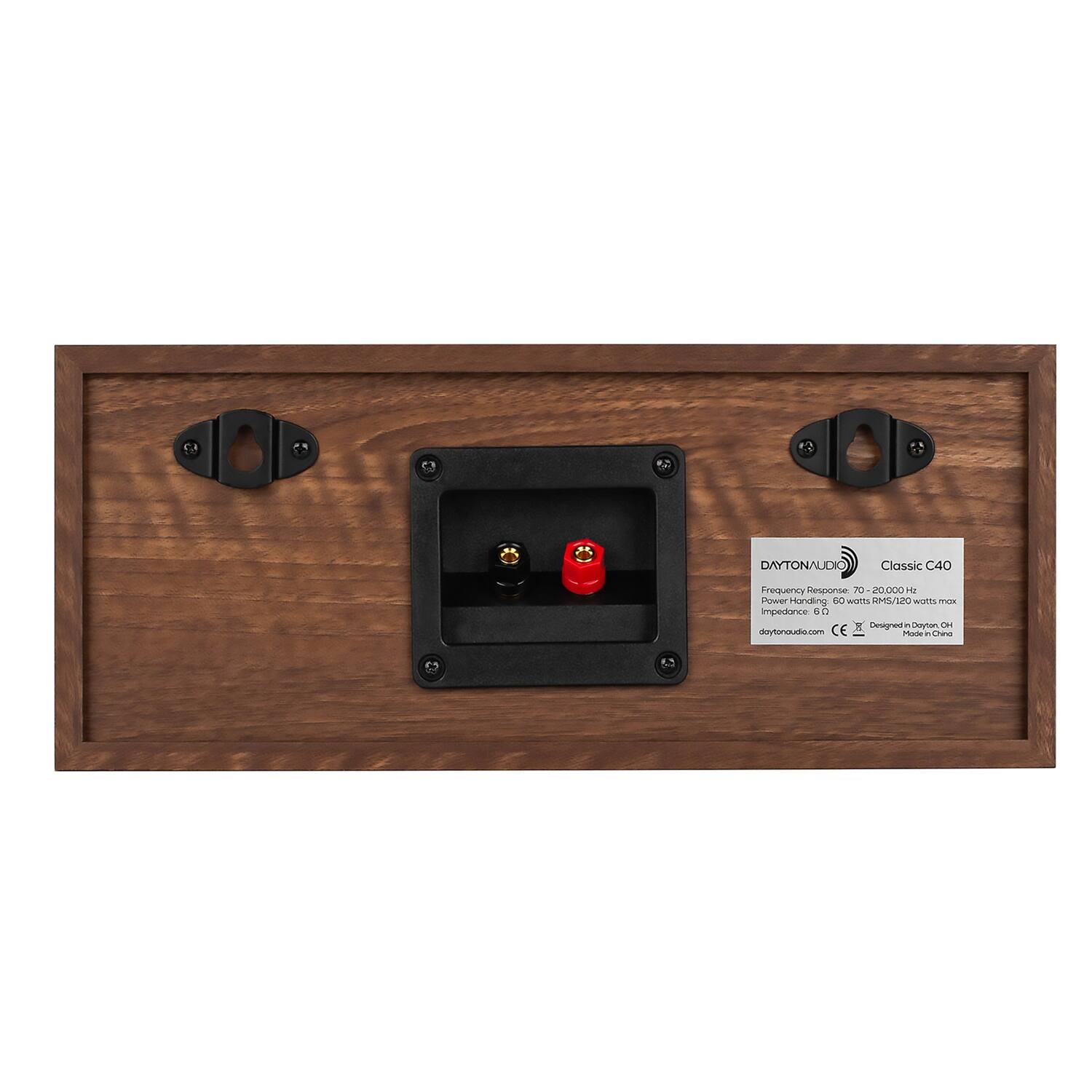 DAYTONAUDIO Classic C40  
Frequency Response: 70 - 20,000 Hz  
Power Handling: 60 watts RMS/120 watts max  
Impedance: 4 ohms  
Designed in Dayton, OH  
daytonaudio.com  
CE  
Made in China