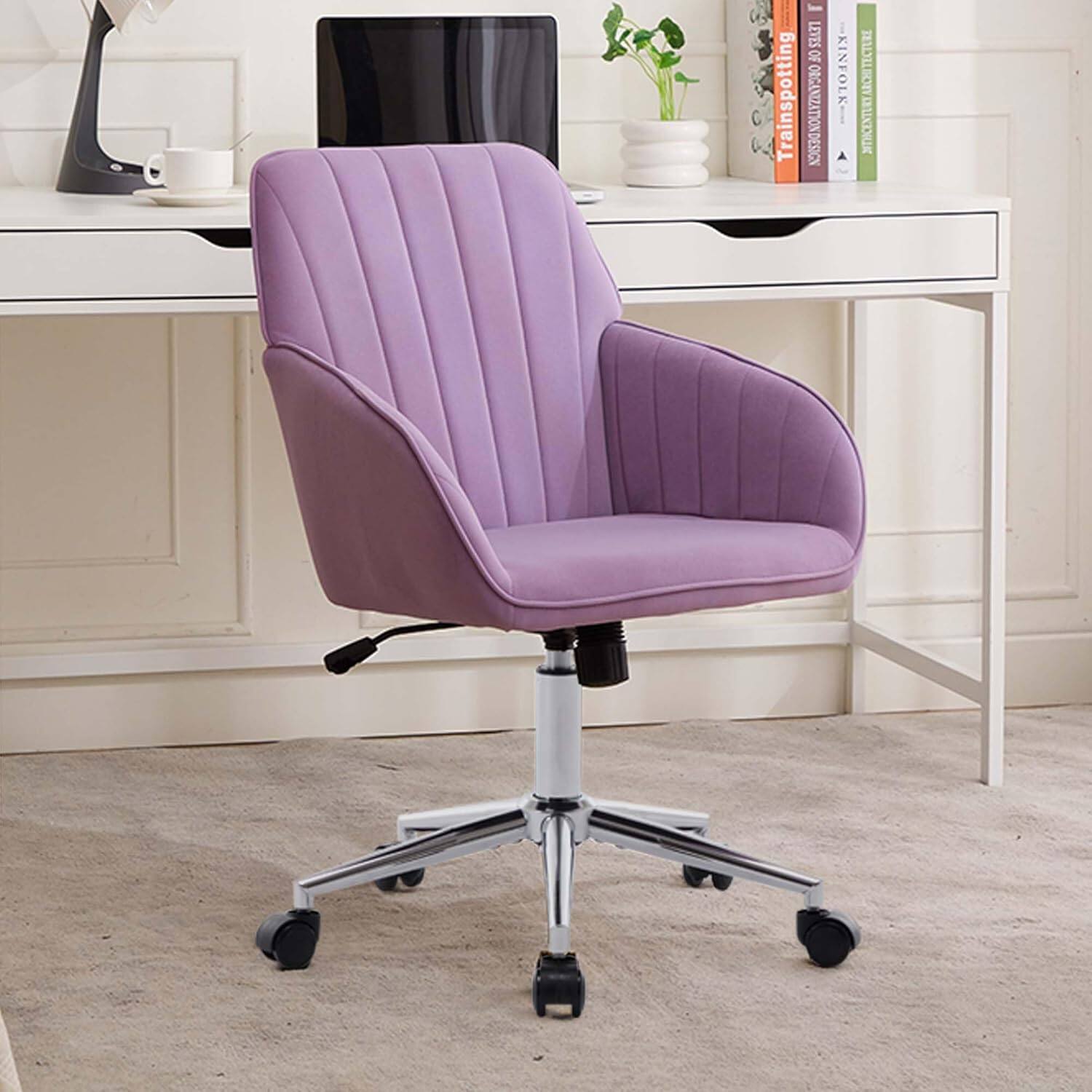 Trinkets Crazed - 24.6" Velvet Office Chair, Ergonomic Swivel Desk Chair with Memory Foam Seat - Adjustable Height Computer Chair - lilac