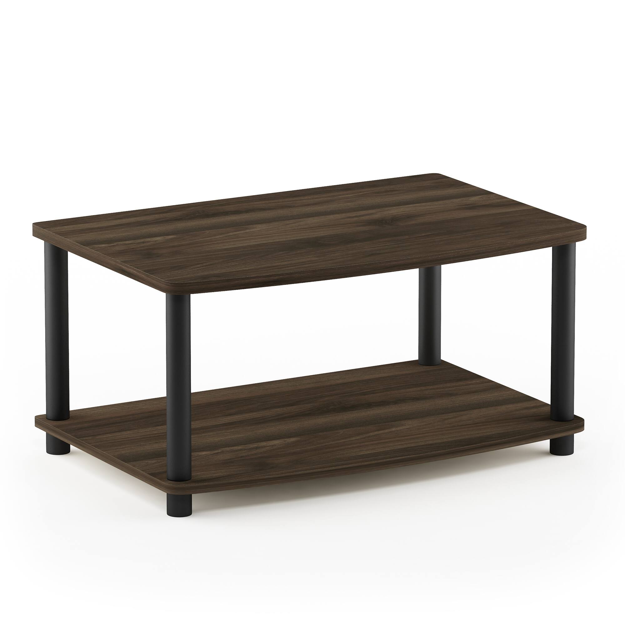 Front. Furinno - Turn-N-Tube No Tools 2-Tier Elevated TV Stand - Columbia Walnut/Black.
