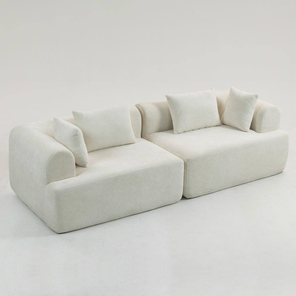 Angle. Kadyn - 96" Full-Foam Modular Sectional Sofa, 2-Piece Boucle Cloud Couch, Compressed Shipping - White.
