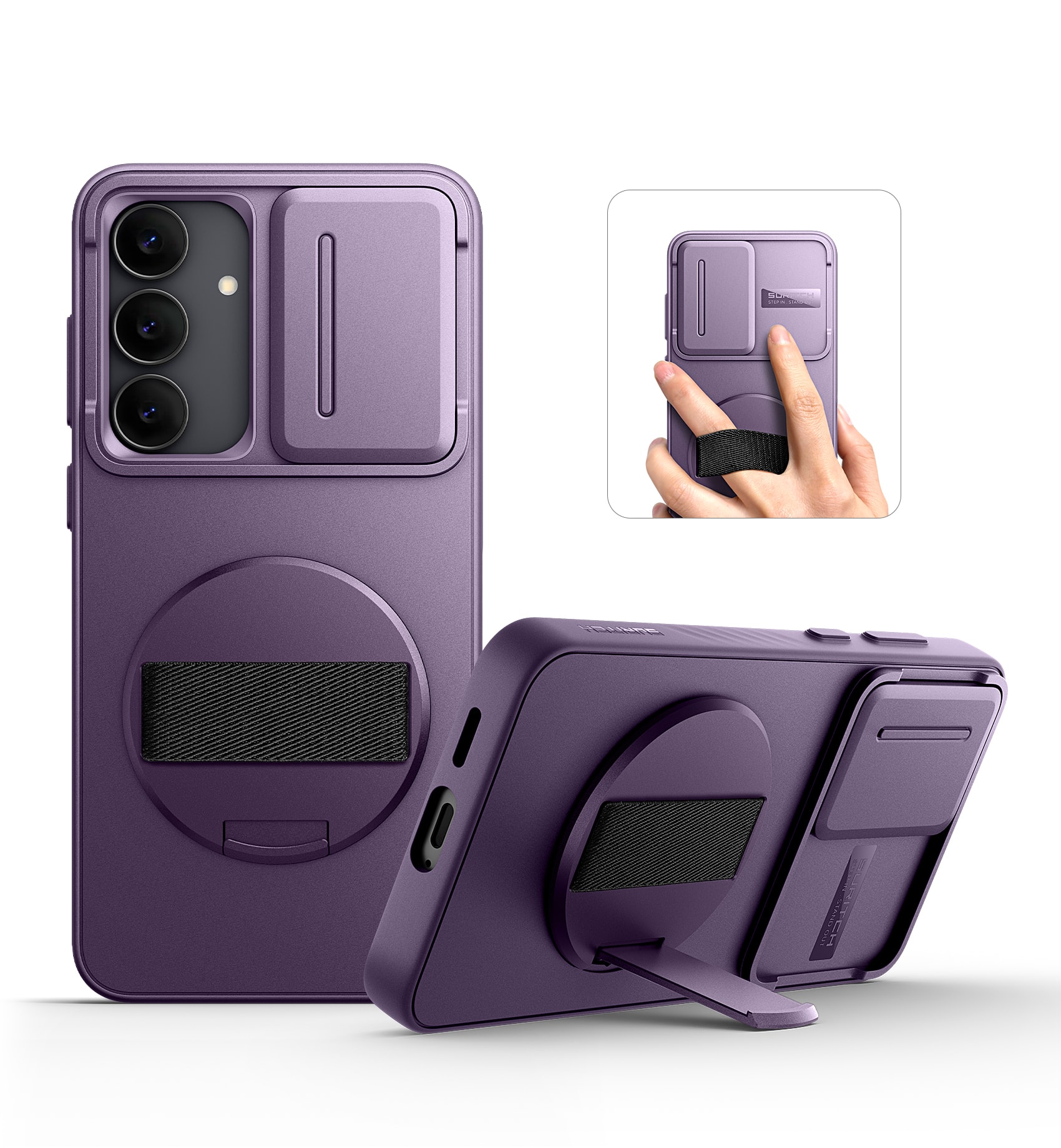 SURITCH - Case for Samsung Galaxy S25 FE with 360° Rotatable Hand Strap, Invisible Kickstand,Slide Camera Cover, Rugged Shockproof - Dark Purple price history on PriceWatchPro