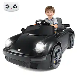 Gymax - 12V Licensed RUF CTR Kids' Electric Vehicle w/Remote Control LED Lights Music - Black