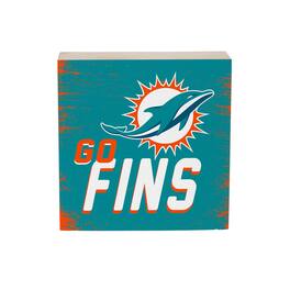 Evergreen Enterprises - Miami Dolphins 6" Square Fan Chant Wood Block Shelf Sign - Multicolor