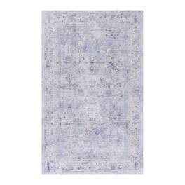 TinyHomie - 8x10 FT Area Rug Washable Rug Low-Pile Non-Slip Non-Shedding Foldable Kid and Pet Friendly - Blue and Cream