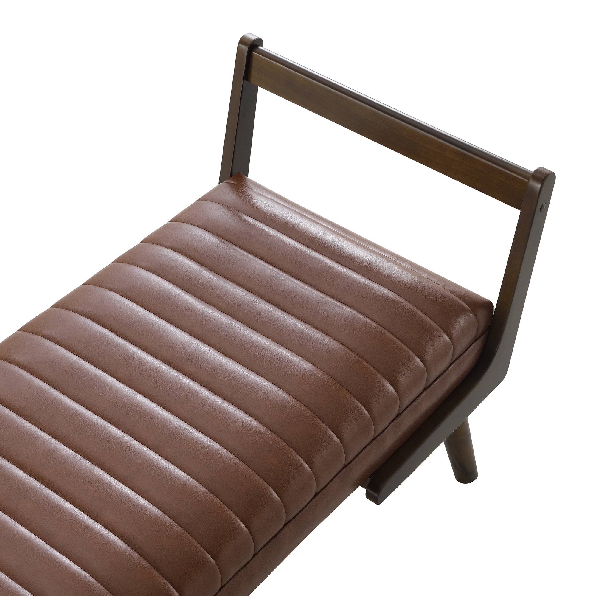 Alt View 2. GOODSILO - Mid-Century Modern Upholstered Bench with Walnut Wood Legs and Channeled Tufted Design for Living Spaces - Cognac.