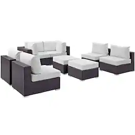 Modway - Convene 8-Piece Outdoor Patio Sectional Set - Cushioned Modular Seating with Armrests - Espresso White