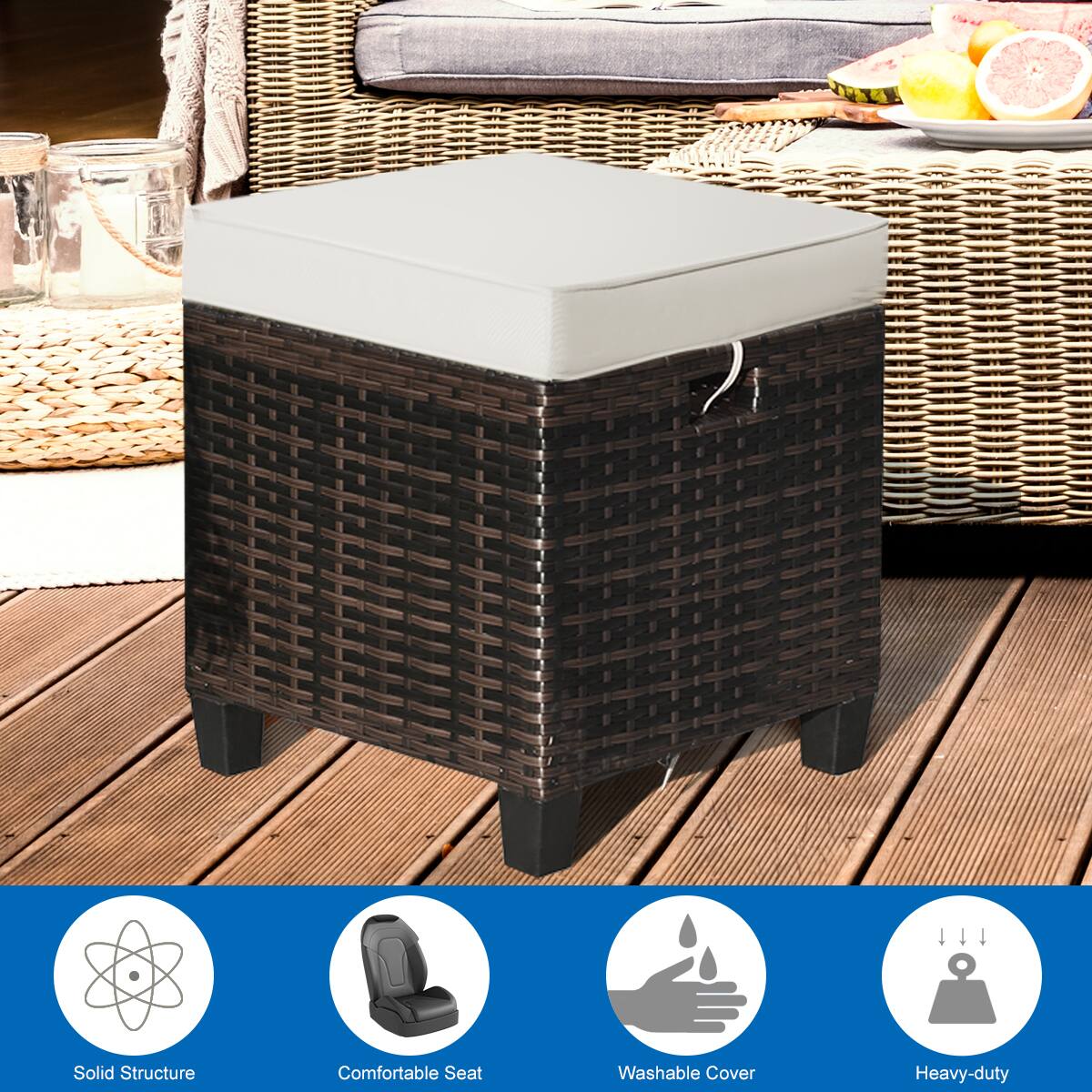 The text on the image reads: "Solid Structure, Comfortable Seat, Washable Cover, Heavy-duty."