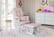 Angle. Storkcraft - Tuscany Glider and Ottoman - White/Pink Swirl.