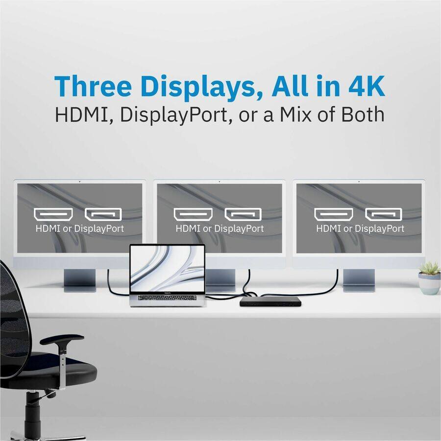 Three Displays, All in 4K  
HDMI, DisplayPort, or a Mix of Both  

HDMI or DisplayPort  
HDMI or DisplayPort  
HDMI or DisplayPort