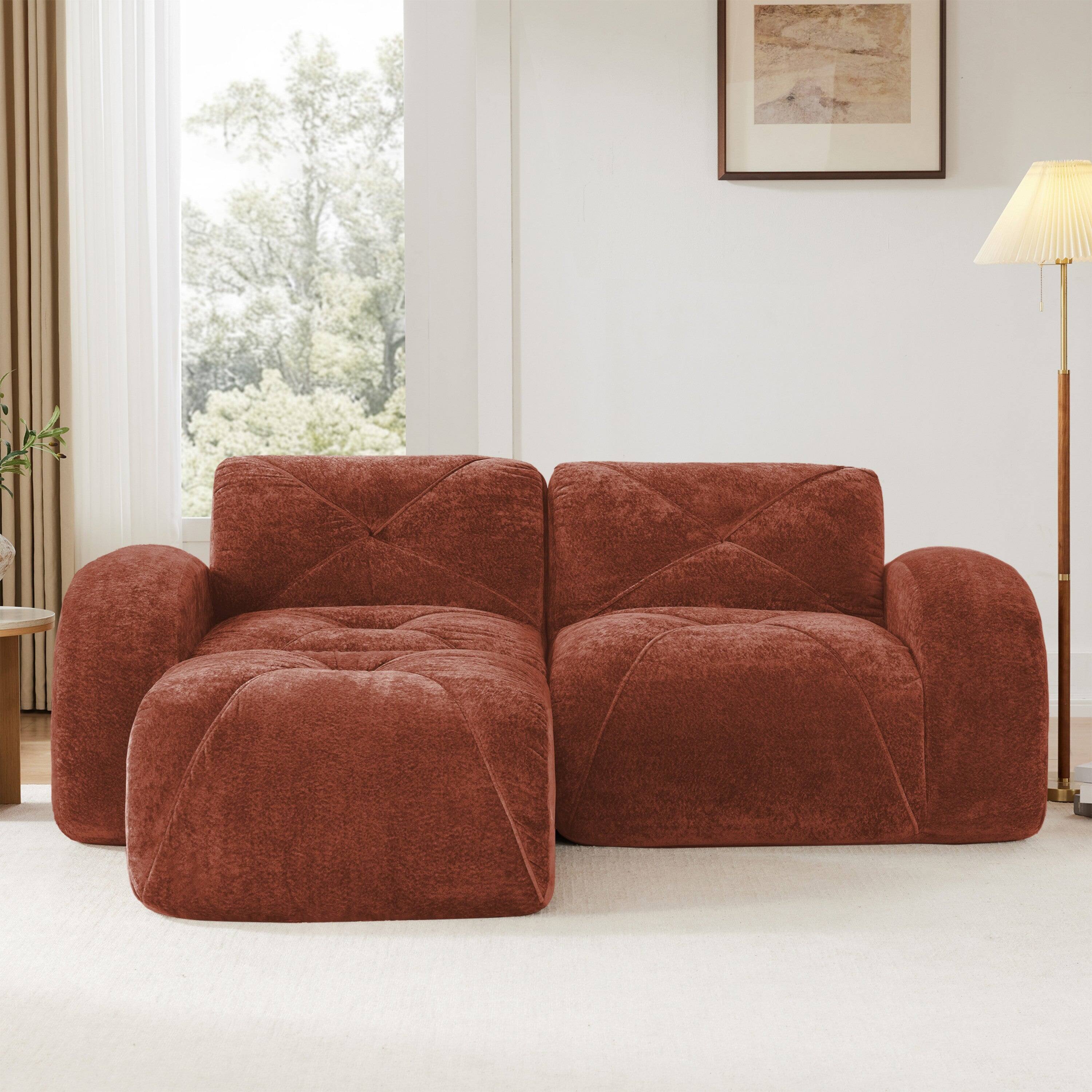 Alt View 1. Boyel Living - L Shaped Boneless Sofa with Ottoman Soft Velvet Tufted No Assembly Bedroom Lounge Red and Brown - Red.