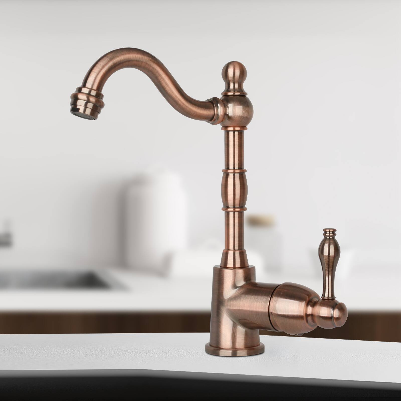 Alt View 3. Akicon - Akicon Solid Brass One-Handle Widespread Kitchen Bar Faucet in Antique Copper - Antique Copper.