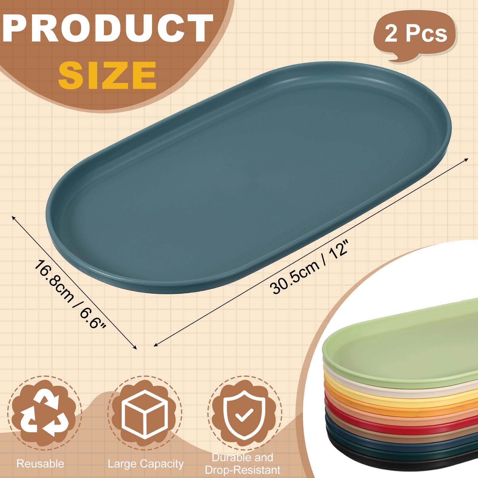 PRODUCT SIZE  
2 Pcs  
16.8cm / 6.6"  
30.5cm / 12"  

Reusable  
Durable and Large Capacity  
Drop-Resistant